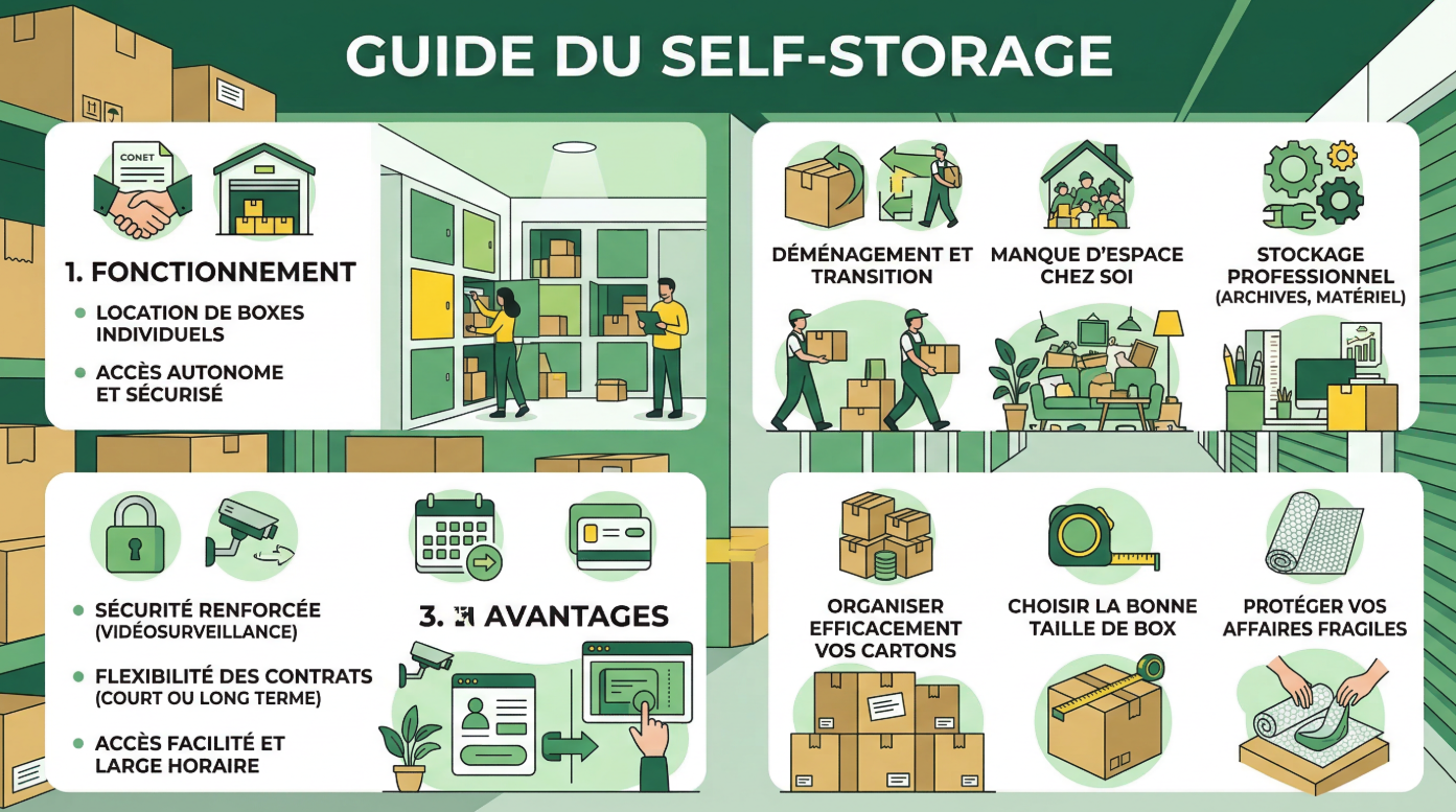 Guide du self-stockage avec explication du fonctionnement, des usages et des bonnes pratiques