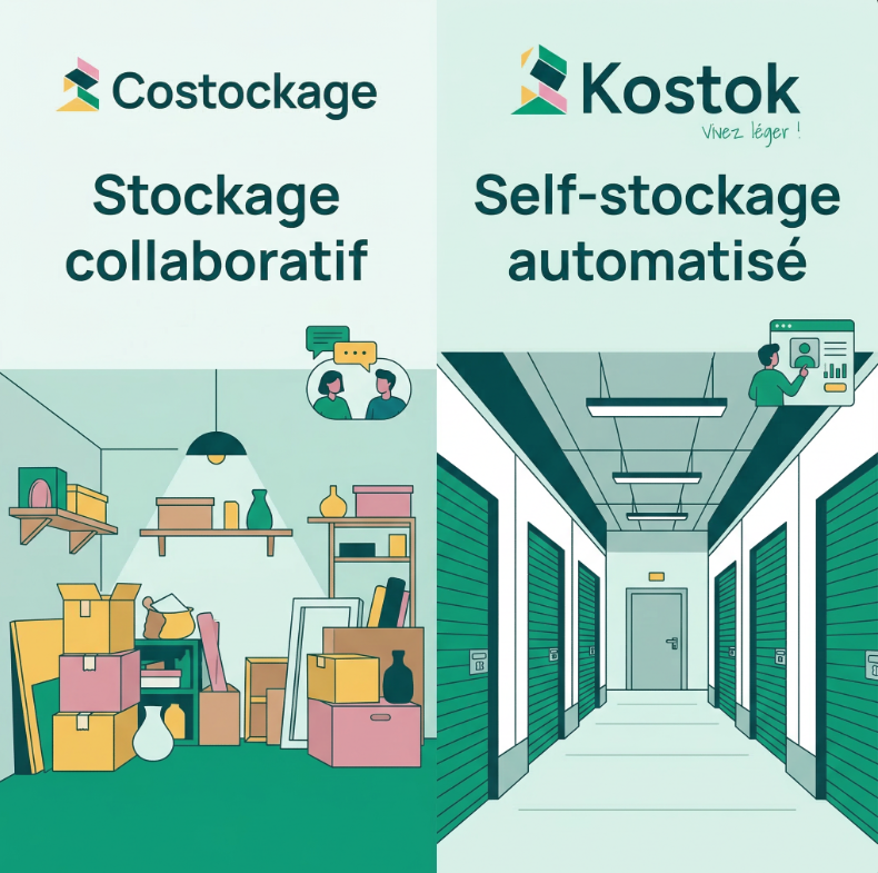 Comparaison entre stockage collaboratif Costockage et centres de self-stockage automatisés Kostok